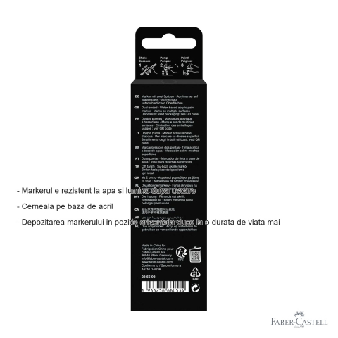 Marker acrilic Faber-Castell Shake&Paint negru, varf dublu 1mm/3mm, pentru suprafete multiple [1]