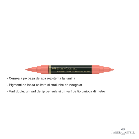 Marker acuarela Faber-Castell Albrecht Durer, rosu scarlet 118, varf dublu pensula si fetru, pentru schite si pictura [1]