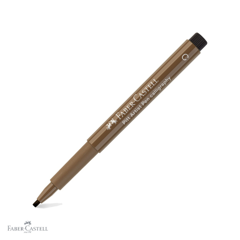 Markere si instrumente de desen artistic - Marker caligrafic Faber-Castell Pitt Artist Pen, varf C 2.5 mm, cerneala maro nougat permanenta, pentru artisti si designeri