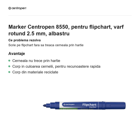 Marker Centropen 8550, pentru flipchart, varf rotund 2.5 mm, albastru [1]