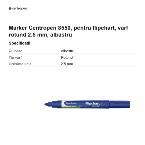 Marker Centropen 8550, pentru flipchart, varf rotund 2.5 mm, albastru [2]