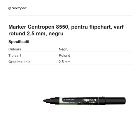 Marker Centropen 8550, pentru flipchart, varf rotund 2.5 mm, negru [2]