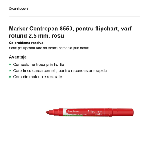 Marker Centropen 8550, pentru flipchart, varf rotund 2.5 mm, rosu [1]