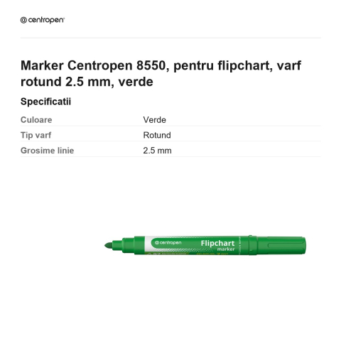 Marker Centropen 8550, pentru flipchart, varf rotund 2.5 mm, verde [2]