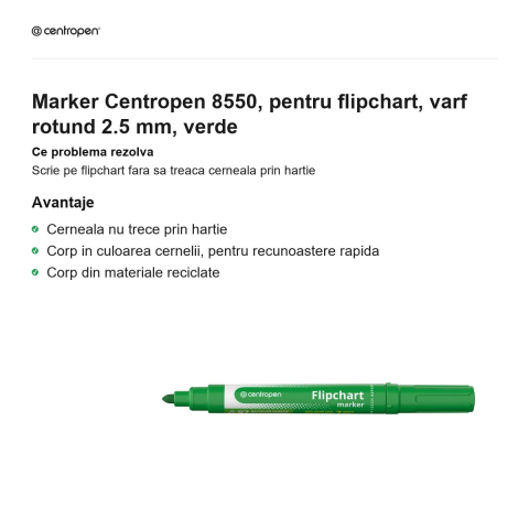 Marker Centropen 8550, pentru flipchart, varf rotund 2.5 mm, verde [1]