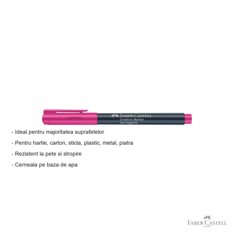 Marker creativ Faber-Castell magenta, varf 1.5 mm, pentru hartie, sticla, plastic si metal [1]