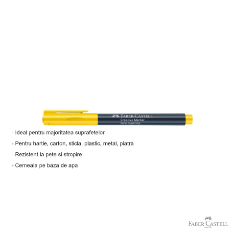 Marker creativ galben Faber-Castell, varf 1.5 mm, pentru hartie, sticla, plastic si metal [1]
