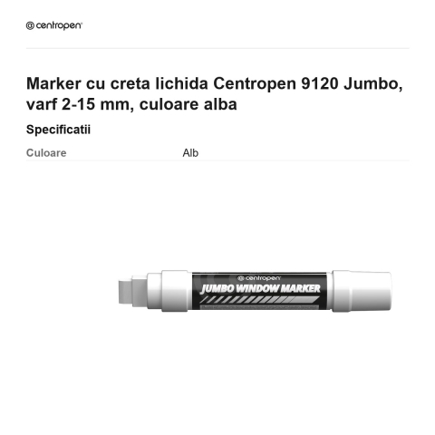 Marker cu creta lichida Centropen 9120 Jumbo, varf 2-15 mm, culoare alba [2]