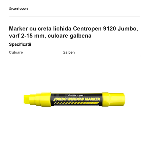 Marker cu creta lichida Centropen 9120 Jumbo, varf 2-15 mm, culoare galbena [2]