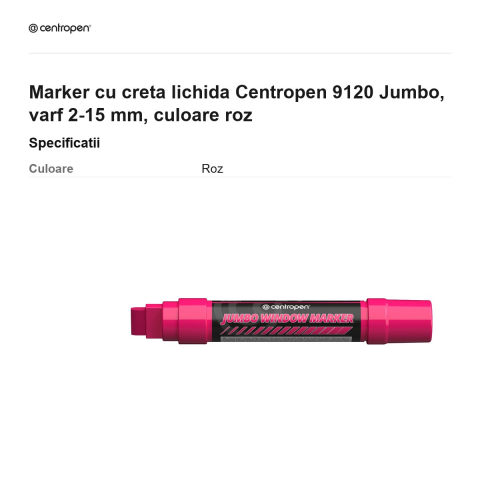 Marker cu creta lichida Centropen 9120 Jumbo, varf 2-15 mm, culoare roz [2]