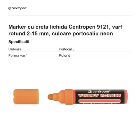 Marker cu creta lichida Centropen 9121, varf rotund 2-15 mm, culoare portocaliu neon [2]