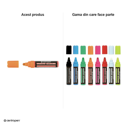 Marker cu creta lichida Centropen 9121, varf rotund 2-15 mm, culoare portocaliu neon [4]