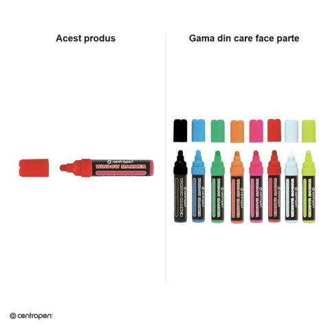 Marker cu creta lichida Centropen 9121, varf rotund 2-15 mm, culoare rosie [4]