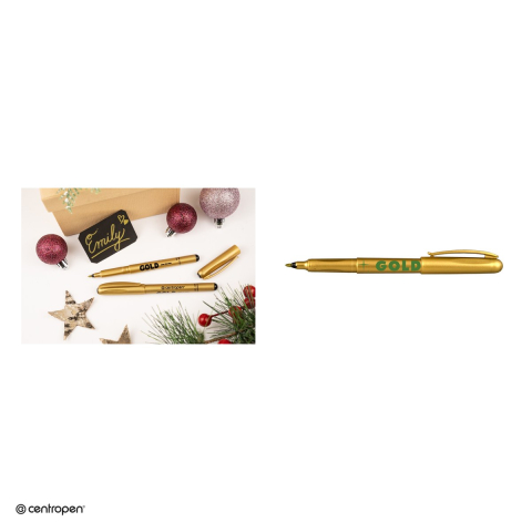 Marker cu efect metalic Centropen 2670, varf rotund 1 mm, culoare aurie [4]