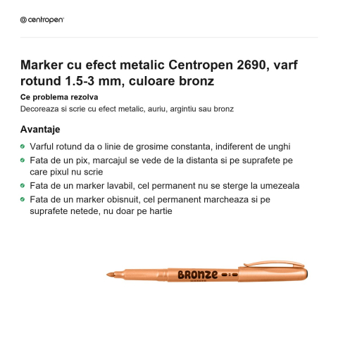 Marker cu efect metalic Centropen 2690, varf rotund 1.5-3 mm, culoare bronz [1]
