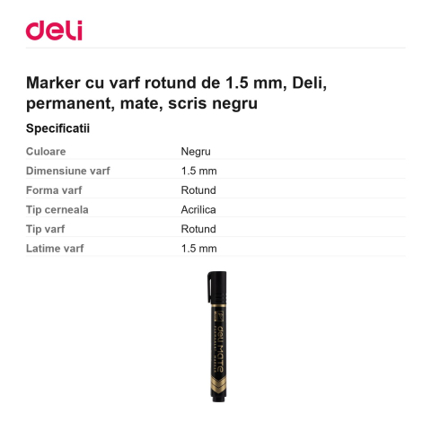 Marker cu varf rotund de 1.5 mm, Deli, permanent, mate, scris negru [2]