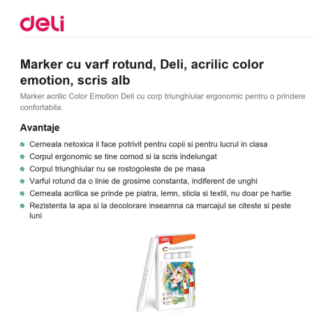 Marker cu varf rotund, Deli, acrilic color emotion, scris alb [1]