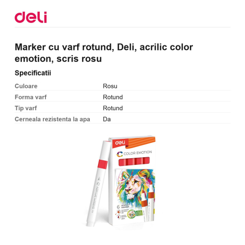Marker cu varf rotund, Deli, acrilic color emotion, scris rosu [2]