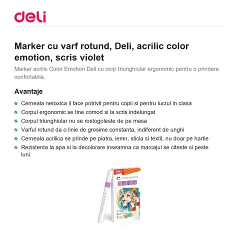 Marker cu varf rotund, Deli, acrilic color emotion, scris violet [1]