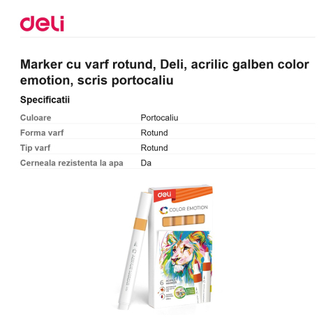 Marker cu varf rotund, Deli, acrilic galben color emotion, scris portocaliu [2]
