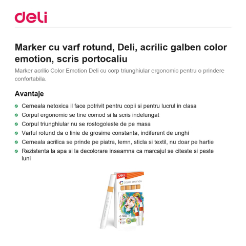 Marker cu varf rotund, Deli, acrilic galben color emotion, scris portocaliu [1]