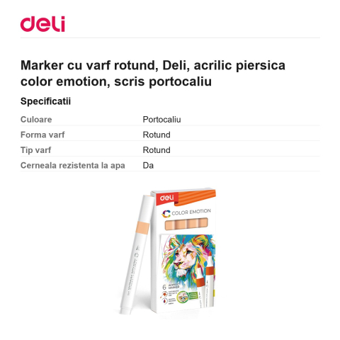 Marker cu varf rotund, Deli, acrilic piersica color emotion, scris portocaliu [2]