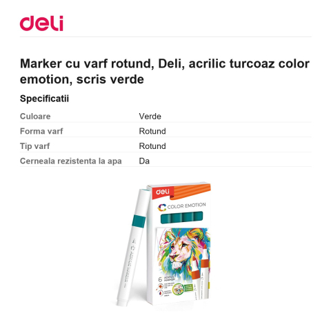 Marker cu varf rotund, Deli, acrilic turcoaz color emotion, scris verde [2]