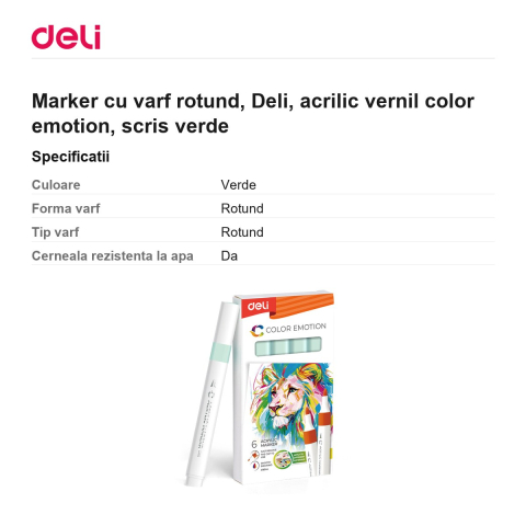 Marker cu varf rotund, Deli, acrilic vernil color emotion, scris verde [2]