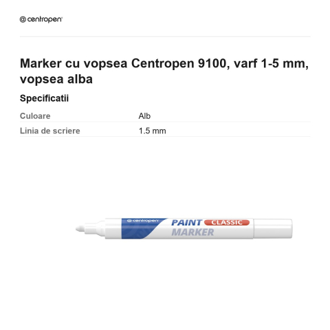Marker cu vopsea Centropen 9100, varf 1-5 mm, vopsea alba [2]