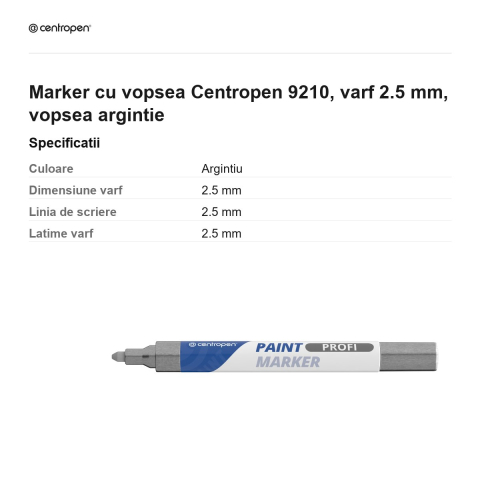 Marker cu vopsea Centropen 9210, varf 2.5 mm, vopsea argintie [2]