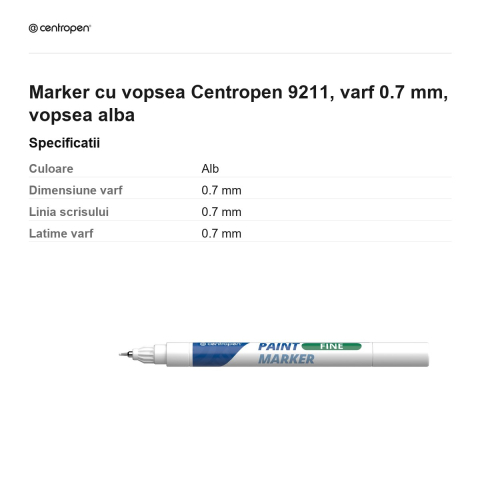 Marker cu vopsea Centropen 9211, varf 0.7 mm, vopsea alba [2]