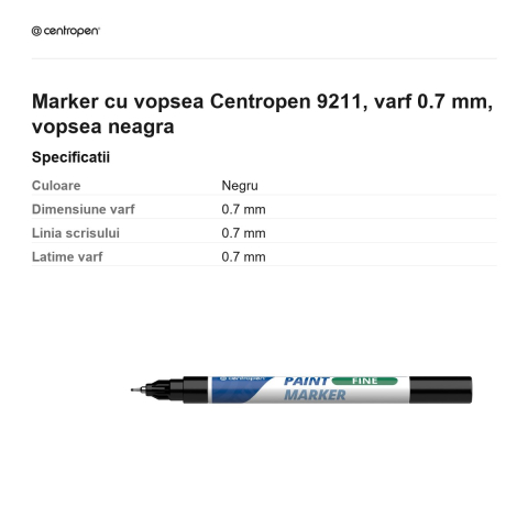 Marker cu vopsea Centropen 9211, varf 0.7 mm, vopsea neagra [2]