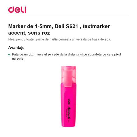 Marker de 1-5mm, Deli S621 , textmarker accent, scris roz [1]
