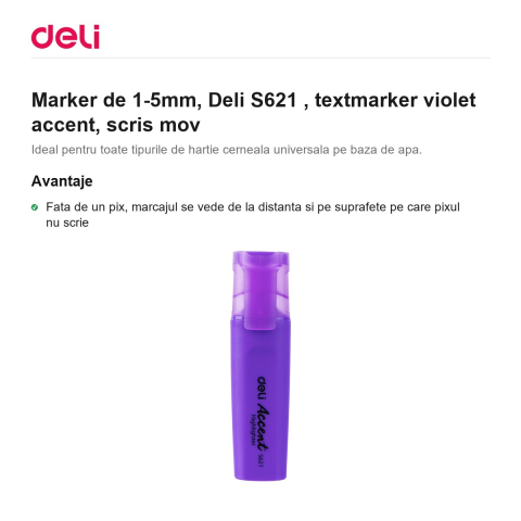 Marker de 1-5mm, Deli S621 , textmarker violet accent, scris mov [1]