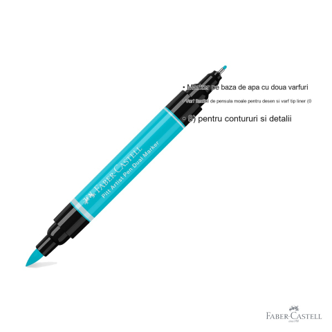 Marker dual Faber-Castell Pitt Artist Pen, turcoaz cobalt deschis 154, varf pensula si liner, pentru desen artistic [2]