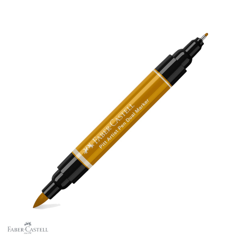 Markere si instrumente de desen artistic - Marker dual Faber-Castell Pitt Artist Pen, varf pensula si liner 0.8, culoare auriu verzui 268