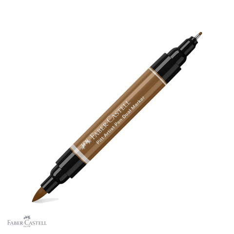 Markere si instrumente de desen artistic - Marker dual Faber-Castell Pitt Artist Pen, varf pensula si liner 0.8, maro umbra 180, pentru desen si ilustratie