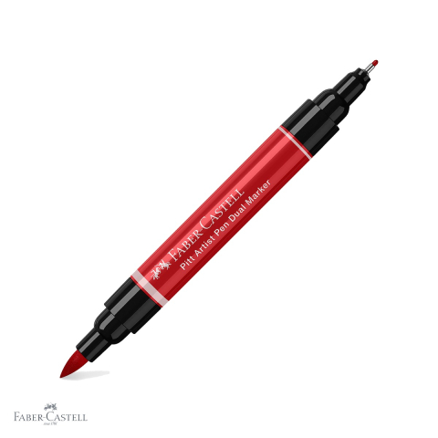 Markere si instrumente de desen artistic - Marker dual Faber-Castell Pitt Artist Pen, varf pensula si liner 0.8, rosu intens 219, pentru desen artistic