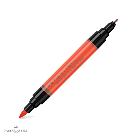 Markere si instrumente de desen artistic - Marker dual Faber-Castell Pitt Artist Pen, varf pensula si liner 0.8, rosu scarlet 118, pentru desen artistic