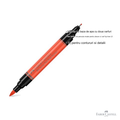 Marker dual Faber-Castell Pitt Artist Pen, varf pensula si liner 0.8, rosu scarlet 118, pentru desen artistic [2]