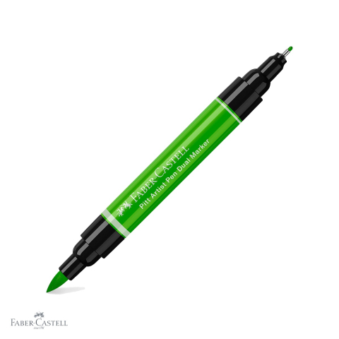 Markere si instrumente de desen artistic - Marker dual Faber-Castell Pitt Artist Pen, varf pensula si liner 0.8, verde frunza 112, pentru desen si ilustratie