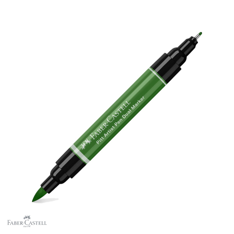 Markere si instrumente de desen artistic - Marker dual Faber-Castell Pitt Artist Pen, varf pensula si liner 0.8, verde oliv 167, permanent