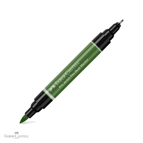 Markere si instrumente de desen artistic - Marker dual Faber-Castell Pitt Artist Pen, varf pensula si liner, verde crom opac 174, pentru desen artistic