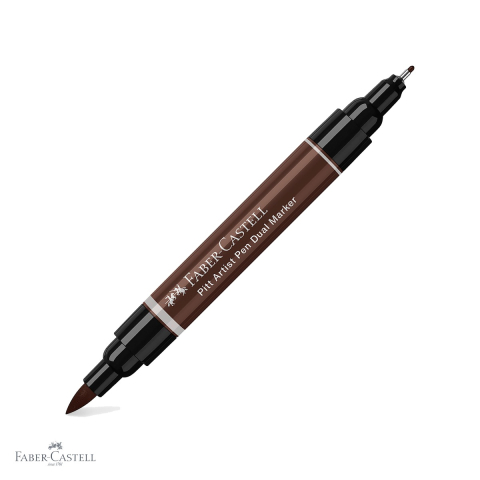 Markere si instrumente de desen artistic - Marker dual tip pensula si liner Faber-Castell Pitt Artist Pen, cerneala sepia inchis 175, pentru desen si ilustratie