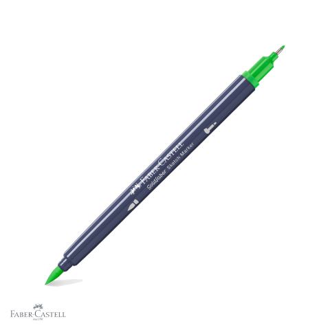 Markere si instrumente de desen artistic - Marker dublu capat Faber-Castell Goldfaber verde frunza 112, pensula flexibila si fineliner, pentru ilustratie si desen artistic