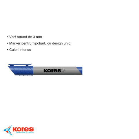 Marker flipchart Kores Eco, varf rotund 3 mm, cerneala albastra pe baza de apa, pentru prezentari si sedinte [2]