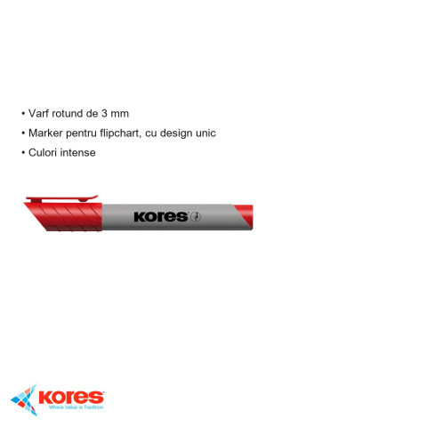 Marker flipchart Kores, varf rotund 3 mm, cerneala rosie pe baza de apa, eco, pentru prezentari si sedinte [2]