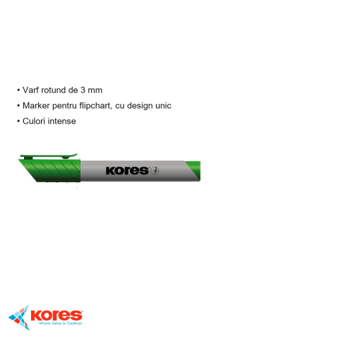 Marker flipchart Kores, varf rotund 3 mm, cerneala verde pe baza de apa, pentru prezentari si training [2]