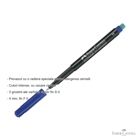 Marker permanent albastru Faber-Castell Multimark, varf fin F 0.6 mm, pentru CD, sticla, metal si plastic [1]