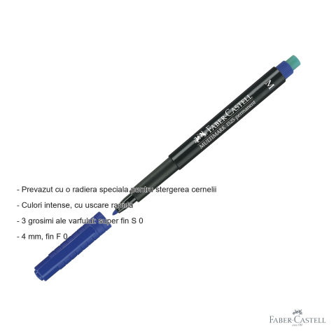 Marker permanent albastru Faber-Castell Multimark, varf mediu M 1.0 mm, pentru CD, sticla, metal si plastic [1]